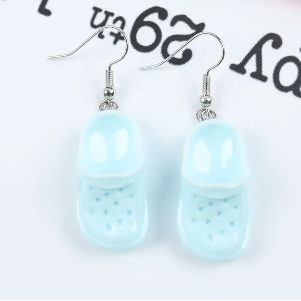 Croc Style Resin Mini Shoes Earrings - Adorable, NEW, Light Blue